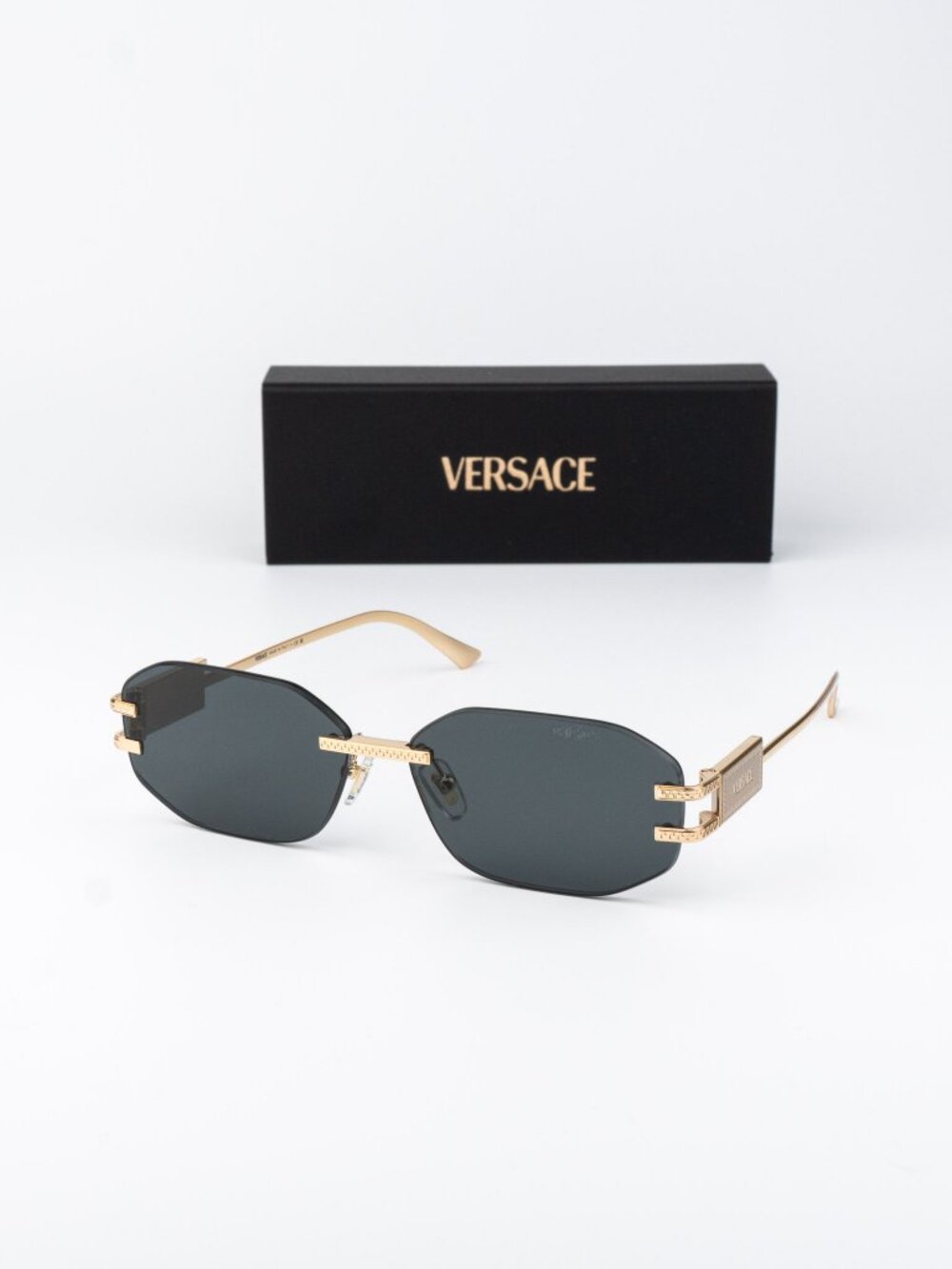 Versace Women Sunglasses Gold Grey Rectangle VE2274 100287 NEW AUTHENTIC